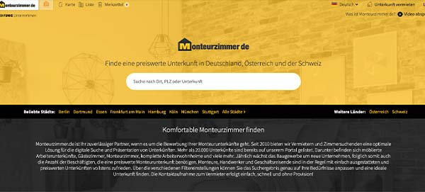 Screenshot Monteurzimmer.de
